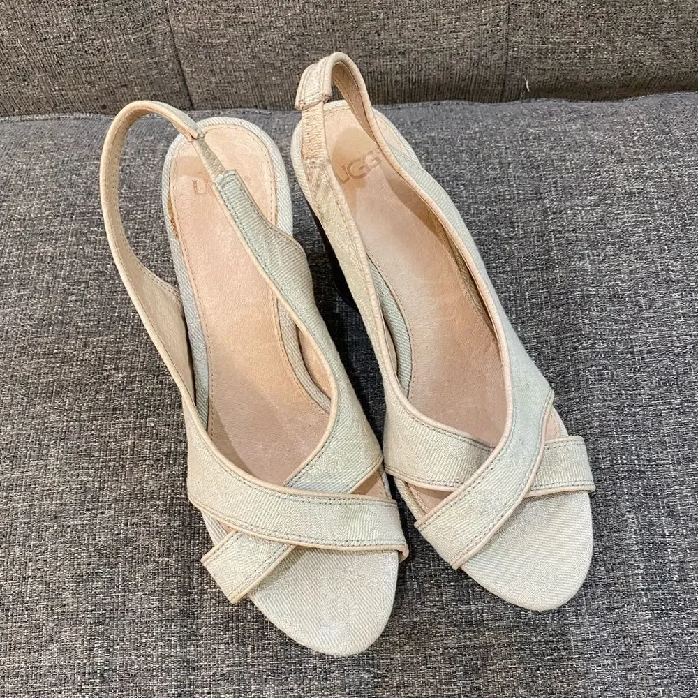 UGG Australia Hazel Denim Platform Wedge Slingback Sandals Women Size 6.5